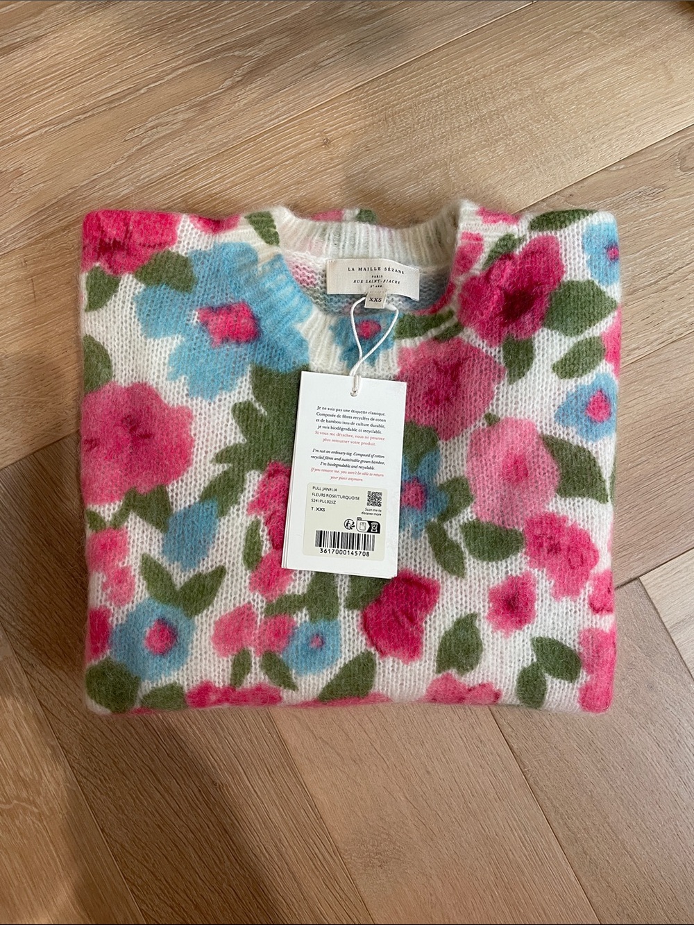 ‼️Moving Sale NWT Sezane Janelia Mohair Wool Floral Sweater in Size XXS
